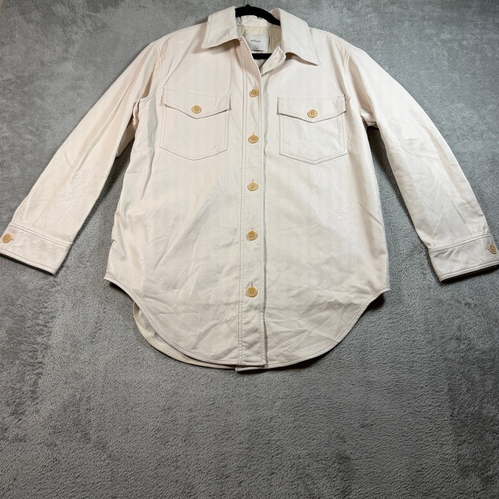 Wilfred Ganna Vegan Leather Shirt Jacket Women Small Cream Button Up Shacket